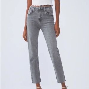 Zara TRF Cropped Mini Flare High Waist Jeans - Light Gray
